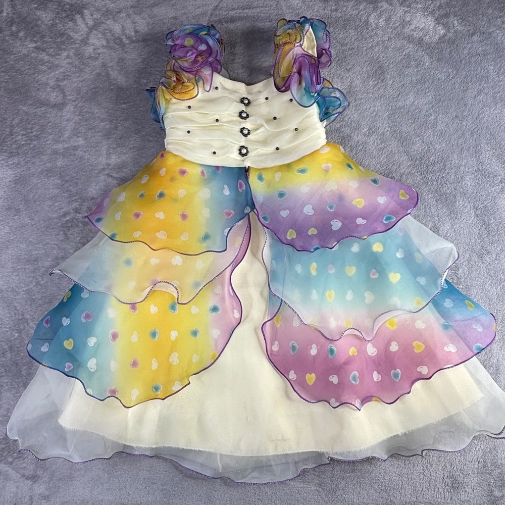 Richie House Rainbow Heart Tiered Party Dress Girls 5/6 Multicolor Ruffle Fairy